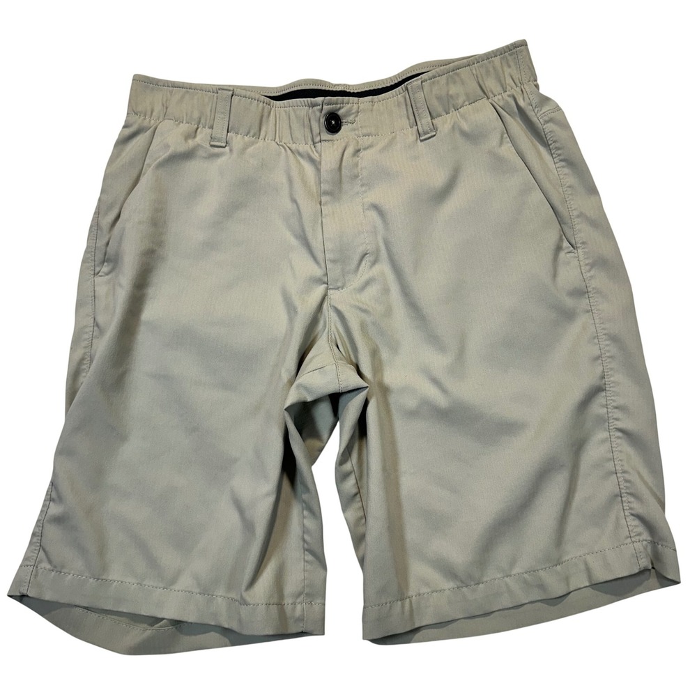 Under Armour HeatGear Mens Golf Shorts Tan Khaki Herringbone Size 32 9.5 Inseam